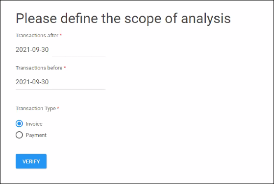 Select the period of time and the transaction type Invoice