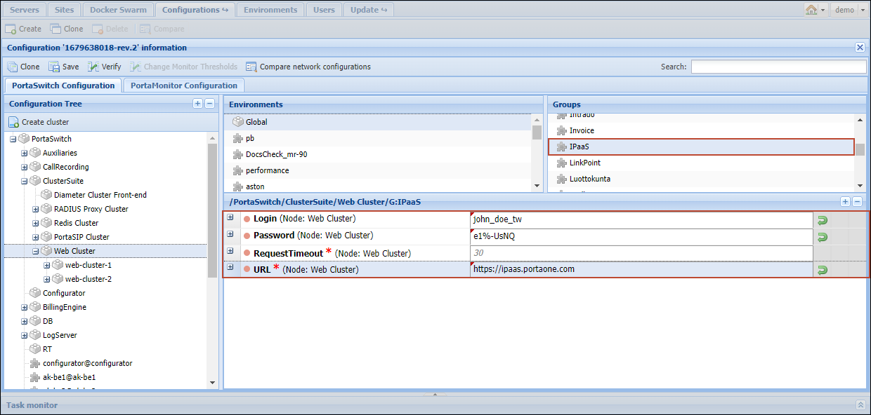 Parameters on the Configuration server web interface