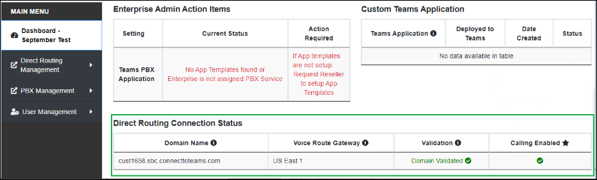 Direct Routing Connection Status