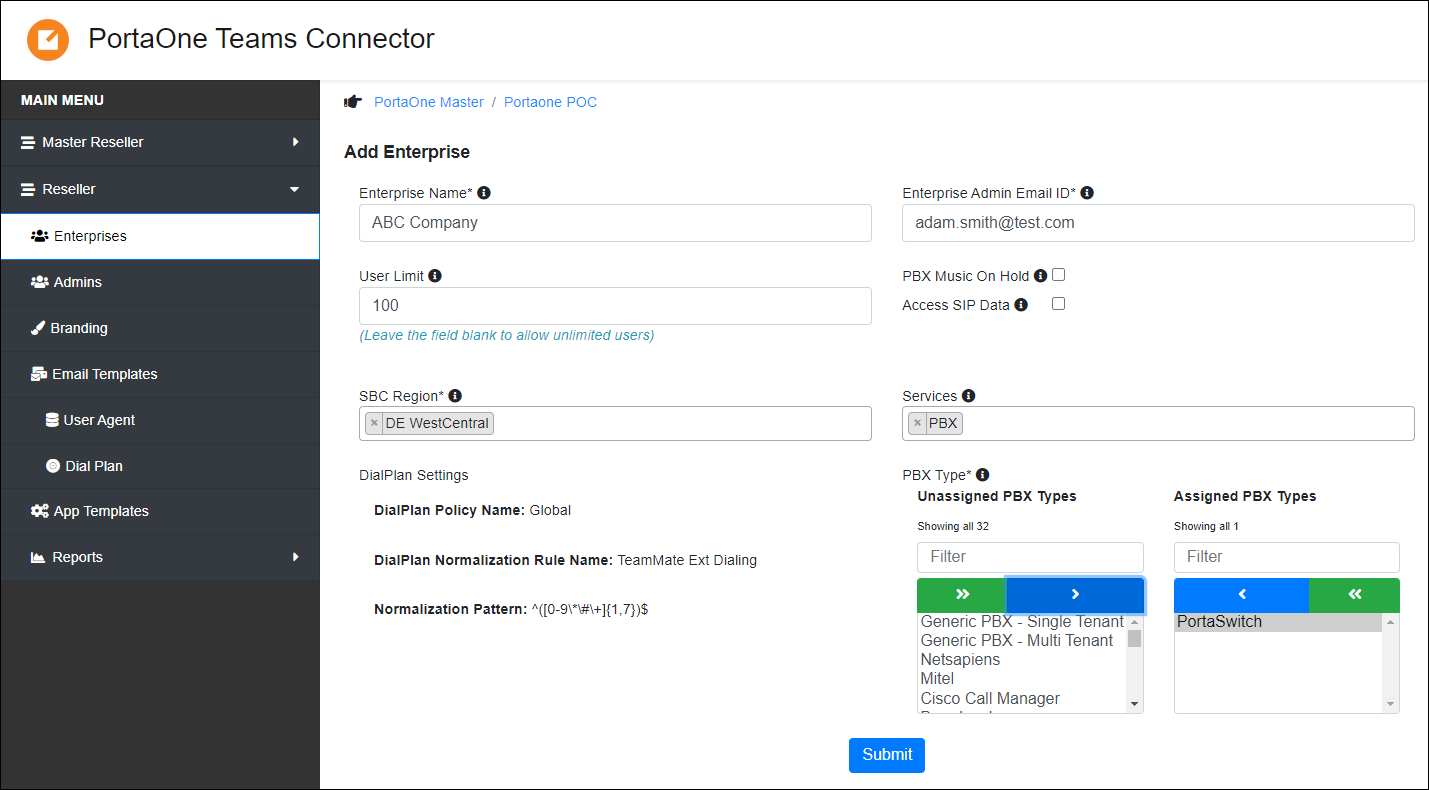 Fill in the Enterprise details