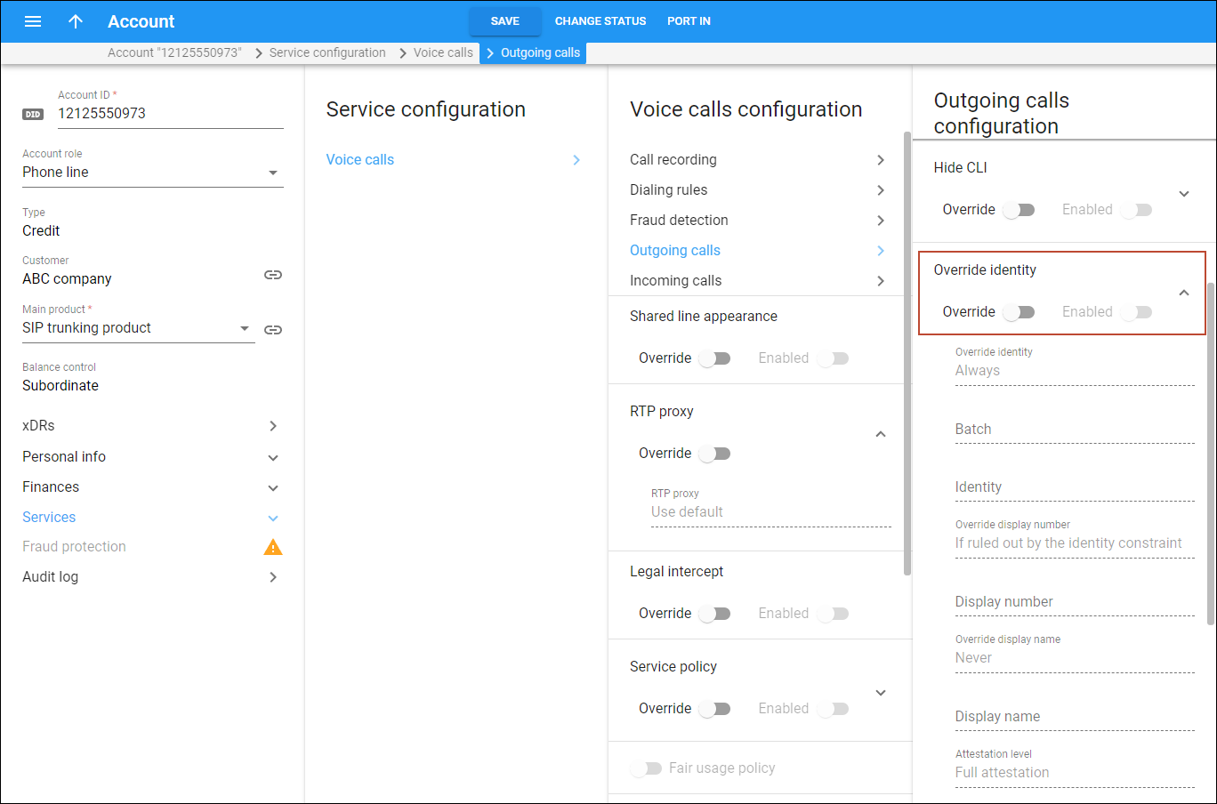 Account - the Override Identity option