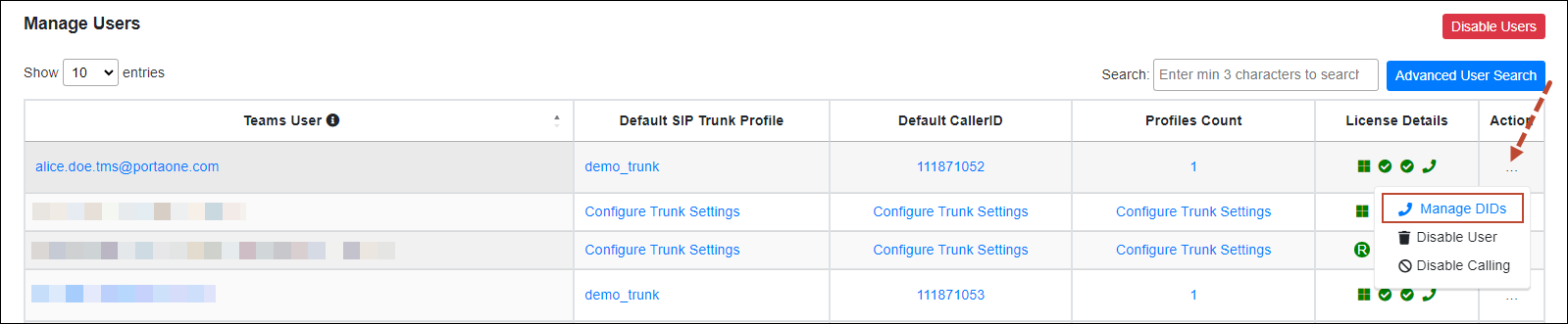 Click Manage DIDs