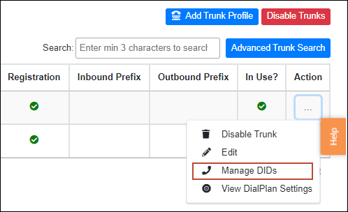 Click Manage DIDs