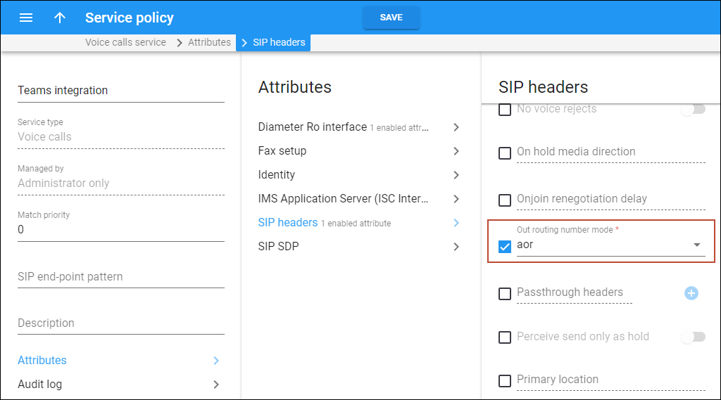 Out routing number mode option - select “AOR”