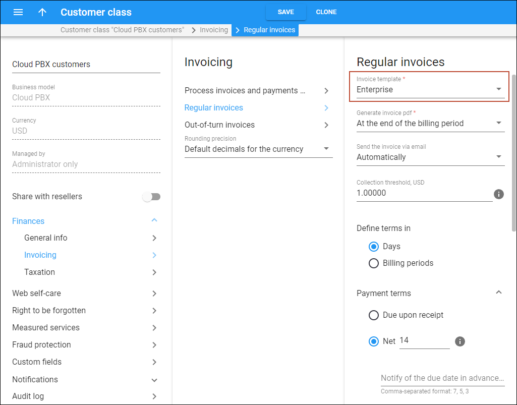 Define the template on the customer class