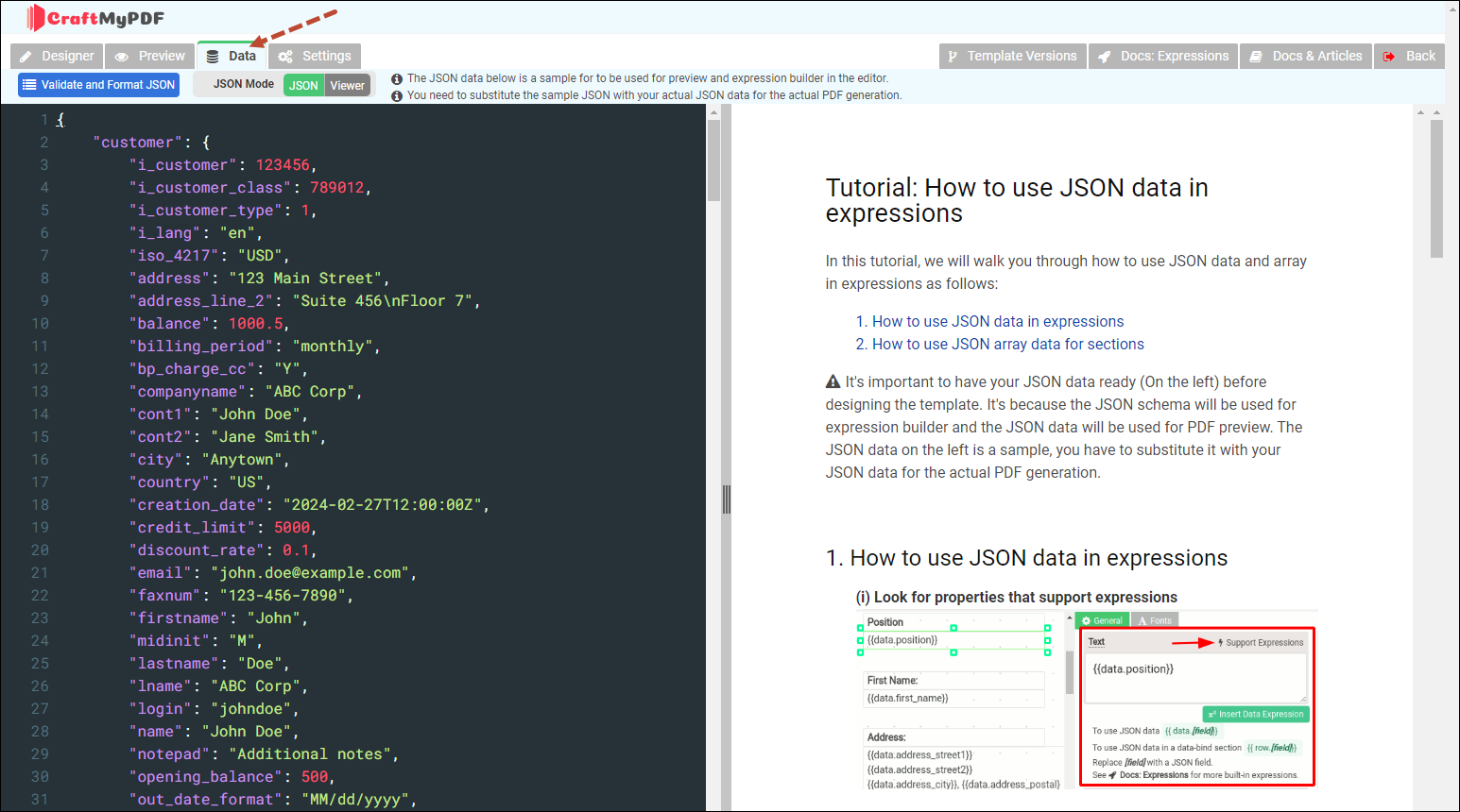 Using JSON data